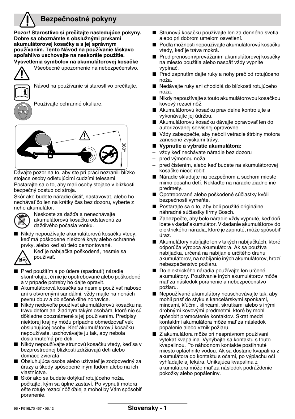 Bezpeãnostné pokyny | Bosch ART EASYTRIM Accu NIMH User Manual | Page 96 / 168