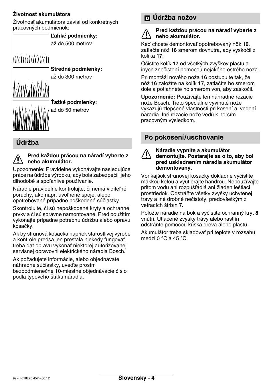 Údrïba údrïba noïov po pokosení/uschovanie | Bosch ART EASYTRIM Accu NIMH User Manual | Page 99 / 168