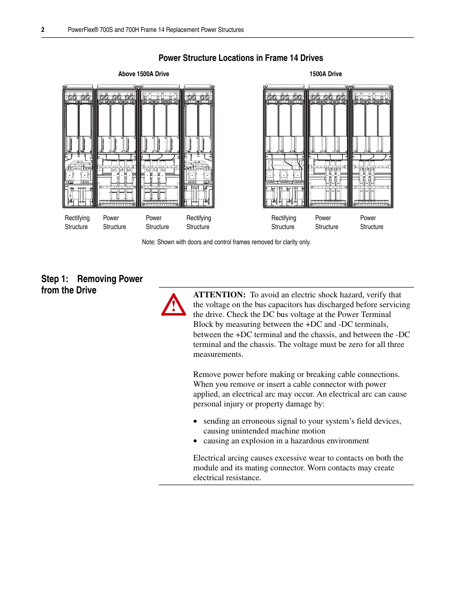 Step 1: removing power from the drive | Rockwell Automation 20D PowerFlex 700H/S Frame 14 Replacement Power Structures User Manual | Page 2 / 24