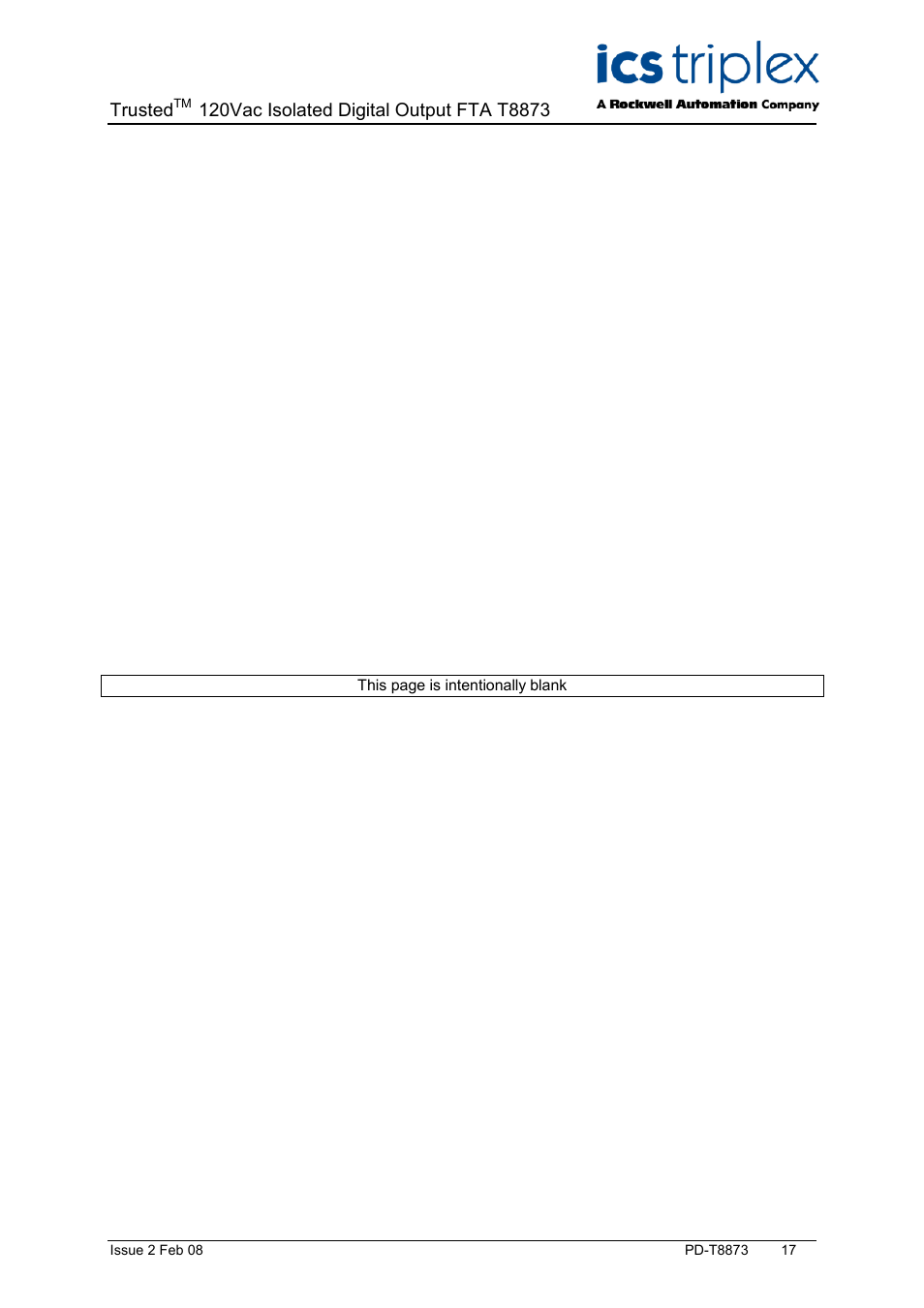 Trusted | Rockwell Automation T8873 Trusted 16 Channel 120V ac Isolated Digital Output FTA User Manual | Page 17 / 18