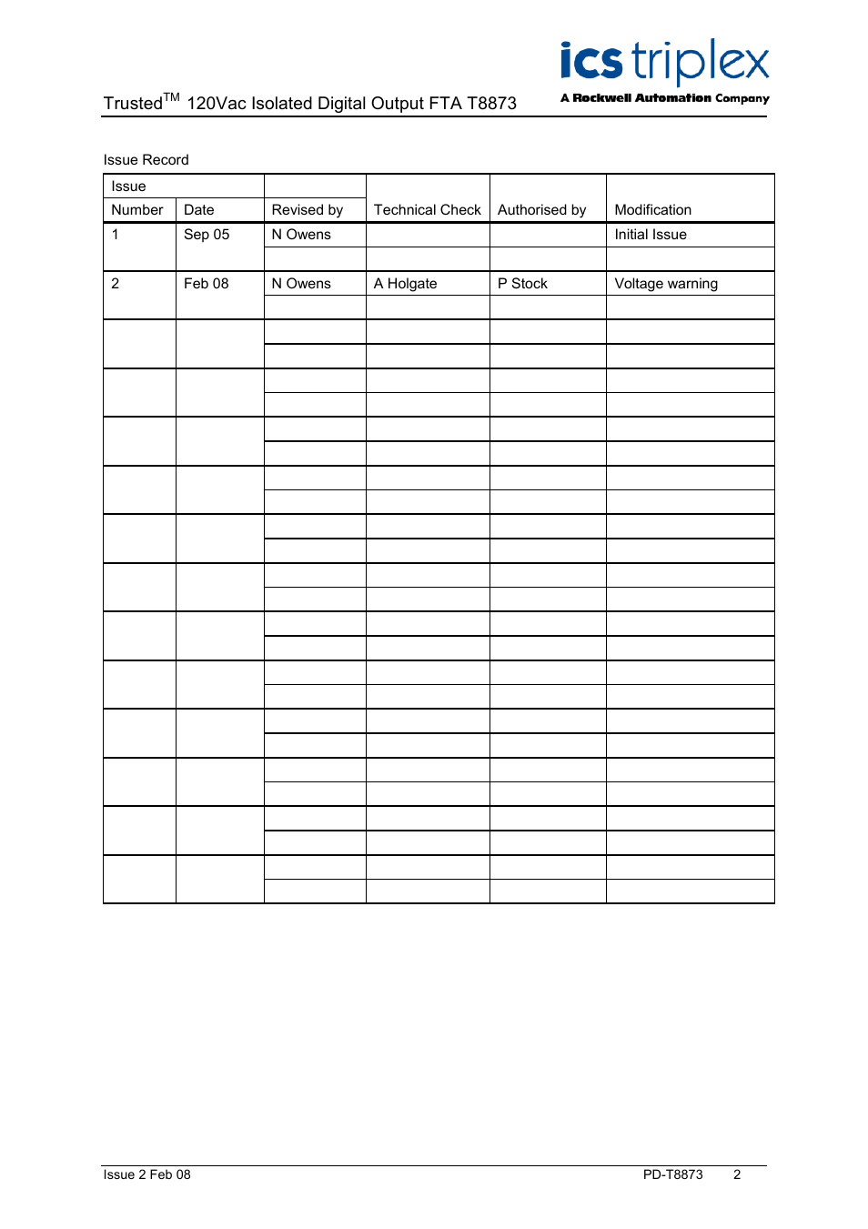 Trusted | Rockwell Automation T8873 Trusted 16 Channel 120V ac Isolated Digital Output FTA User Manual | Page 2 / 18