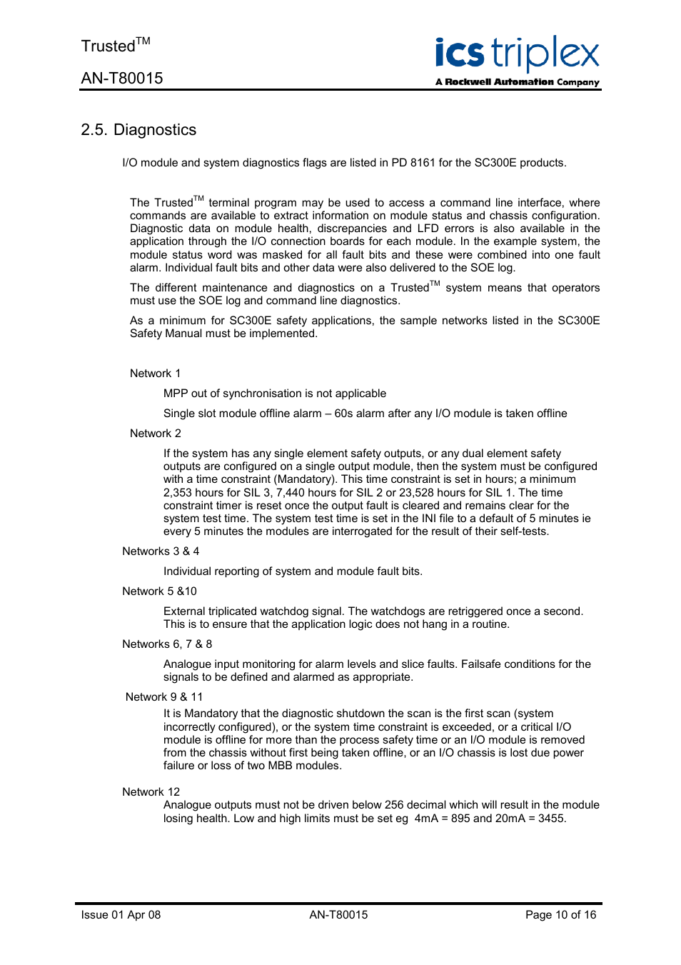 Diagnostics, Trusted | Rockwell Automation T80015 Application Note Trusted SC300E Migration Process User Manual | Page 10 / 16