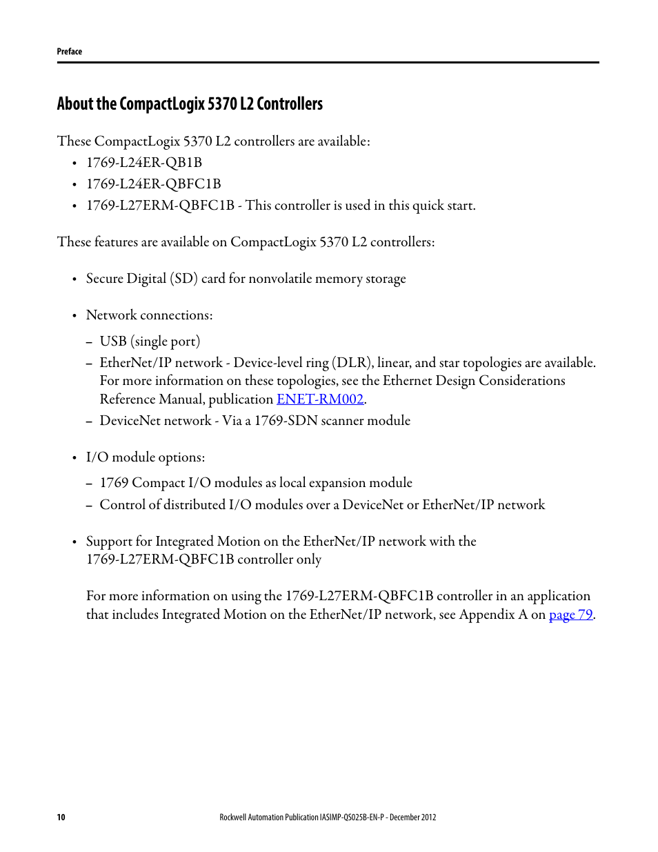 About the compactlogix 5370 l2 controllers | Rockwell Automation 1769-L24ER-QB1B_L24ER-QBFC1B_L27ERM-QBFC1B CompactLogix 5370 L2 Controllers Quick Start User Manual | Page 10 / 86