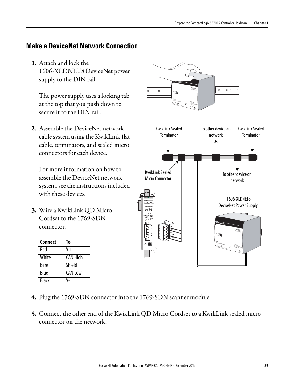 Make a devicenet network connection | Rockwell Automation 1769-L24ER-QB1B_L24ER-QBFC1B_L27ERM-QBFC1B CompactLogix 5370 L2 Controllers Quick Start User Manual | Page 29 / 86