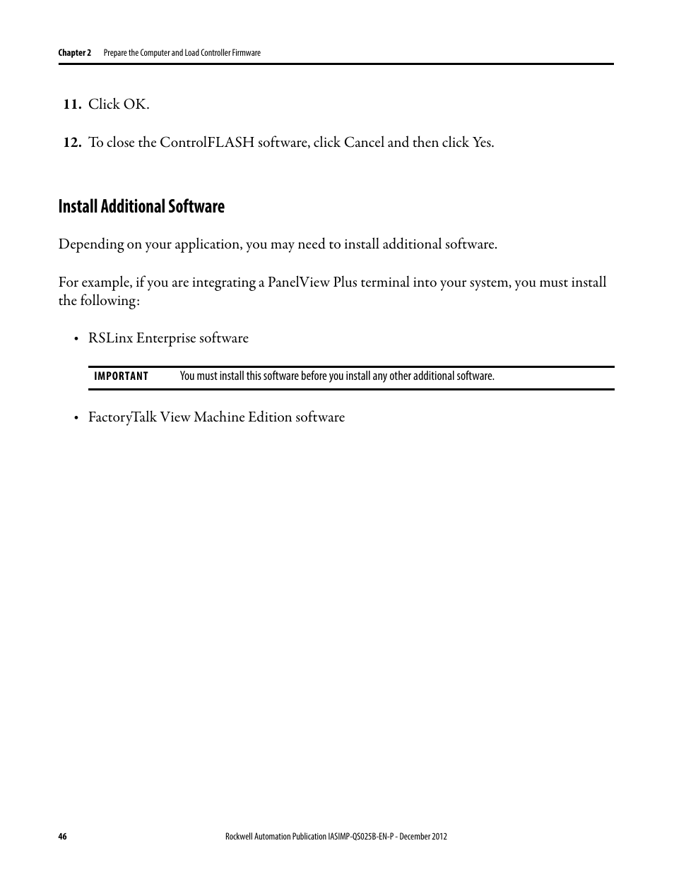Install additional software, Install additional, Software | Rockwell Automation 1769-L24ER-QB1B_L24ER-QBFC1B_L27ERM-QBFC1B CompactLogix 5370 L2 Controllers Quick Start User Manual | Page 46 / 86