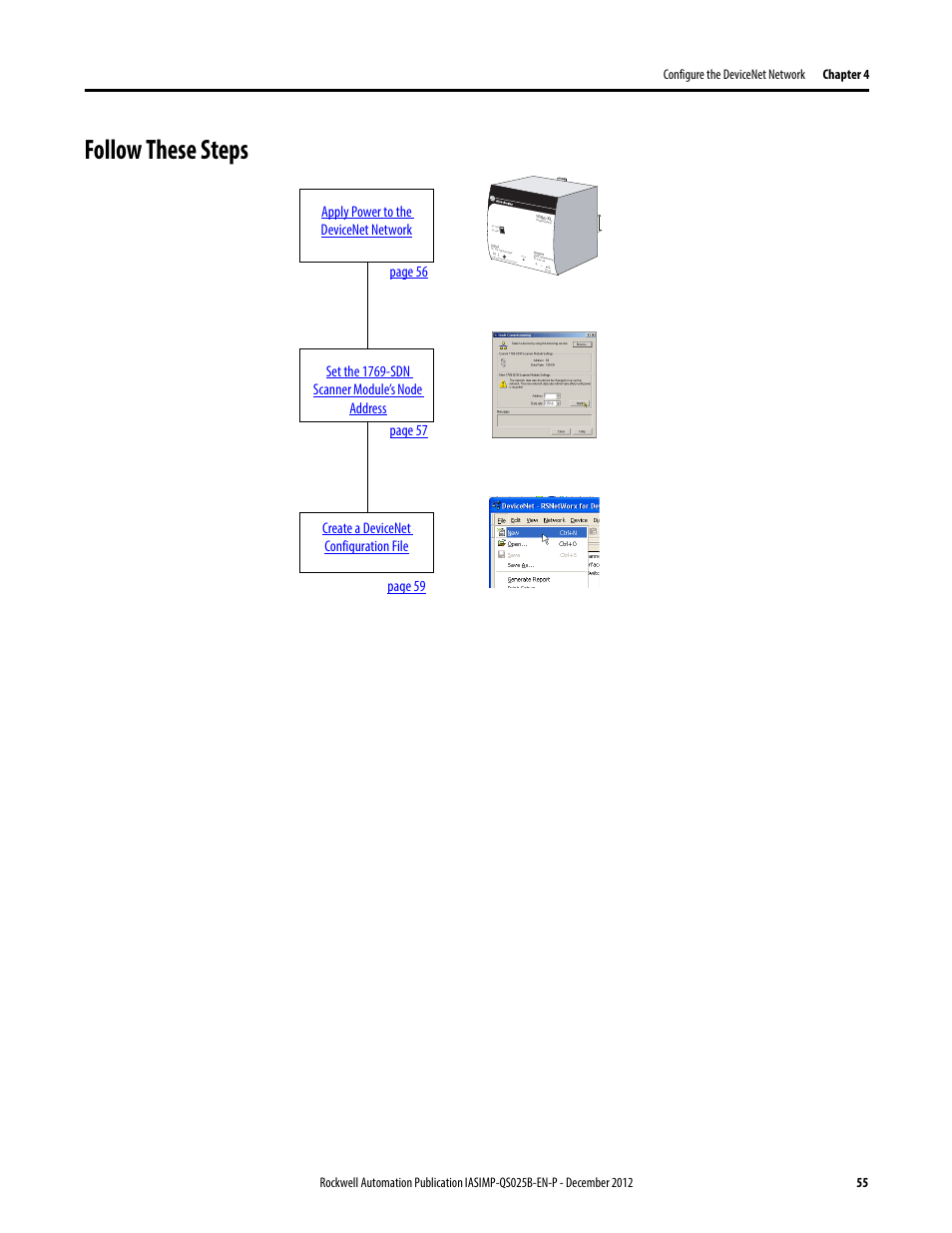 Follow these steps, Page 59 create a devicenet configuration file, Isolate p ower b efore d isconnec ting | Dc ok | Rockwell Automation 1769-L24ER-QB1B_L24ER-QBFC1B_L27ERM-QBFC1B CompactLogix 5370 L2 Controllers Quick Start User Manual | Page 55 / 86