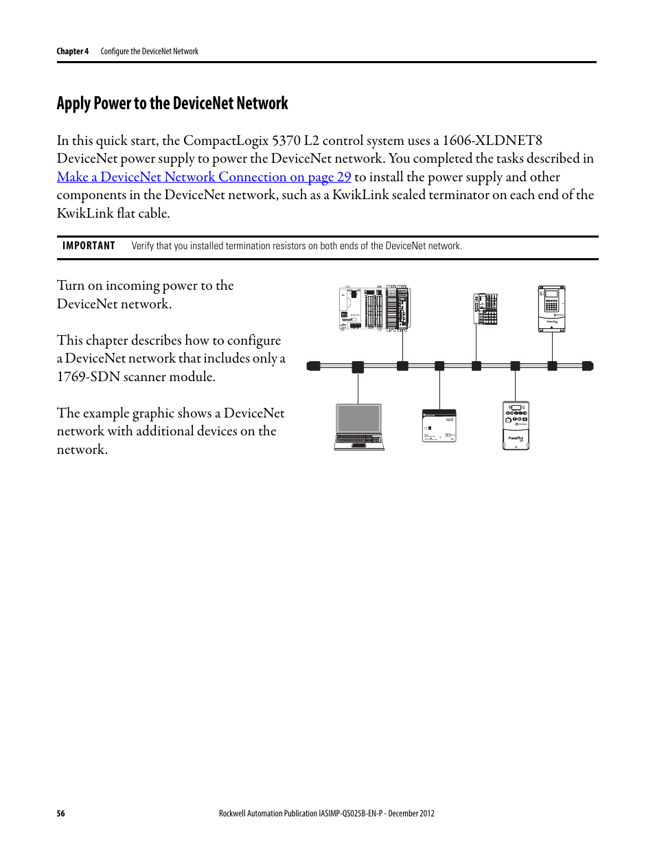 Apply power to the devicenet network, Apply power to the, Devicenet network | Rockwell Automation 1769-L24ER-QB1B_L24ER-QBFC1B_L27ERM-QBFC1B CompactLogix 5370 L2 Controllers Quick Start User Manual | Page 56 / 86