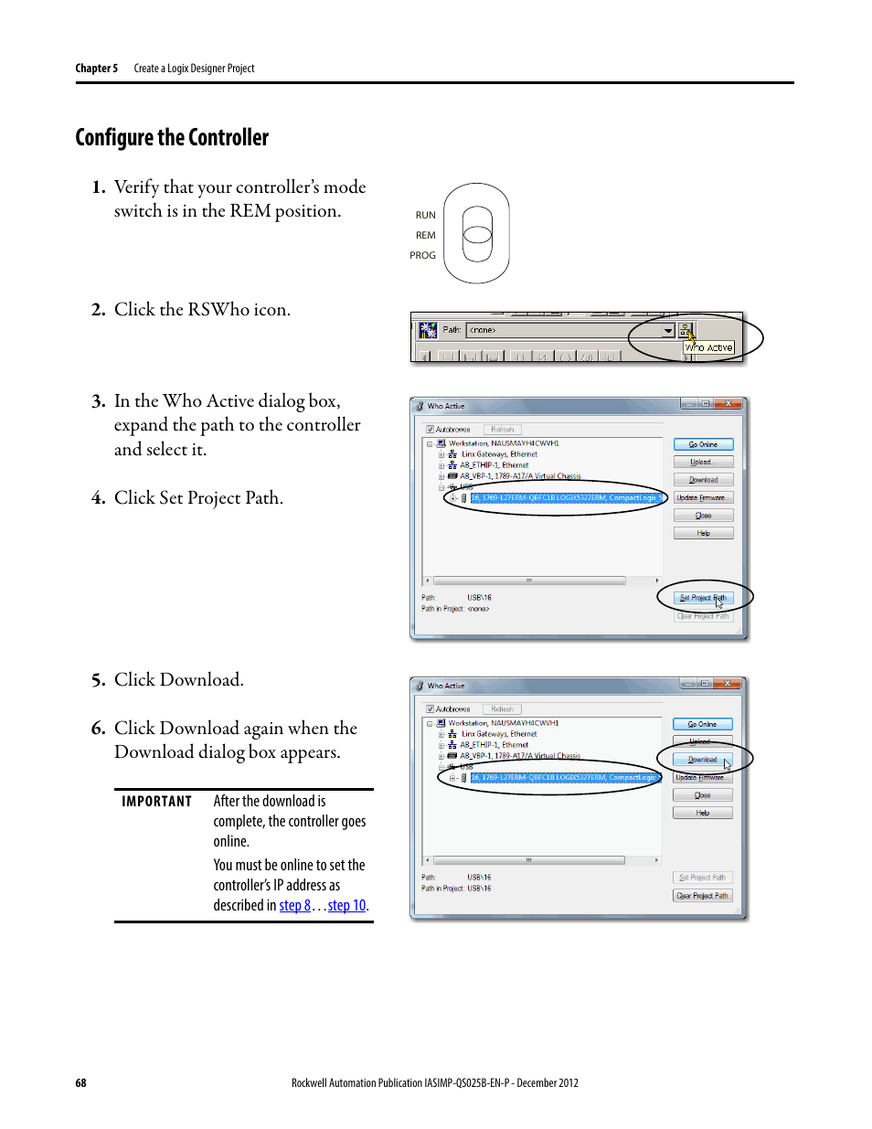 Configure the controller | Rockwell Automation 1769-L24ER-QB1B_L24ER-QBFC1B_L27ERM-QBFC1B CompactLogix 5370 L2 Controllers Quick Start User Manual | Page 68 / 86