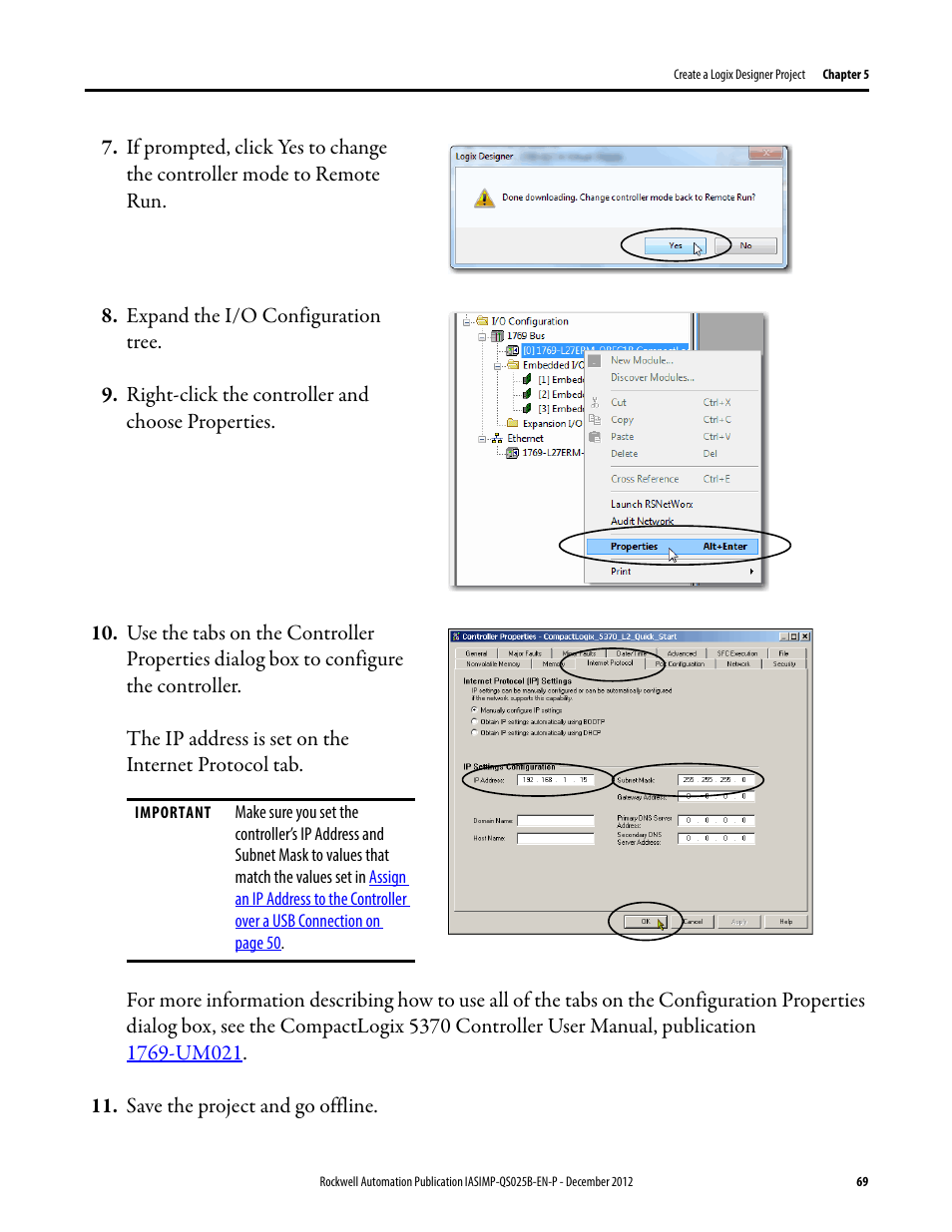 Rockwell Automation 1769-L24ER-QB1B_L24ER-QBFC1B_L27ERM-QBFC1B CompactLogix 5370 L2 Controllers Quick Start User Manual | Page 69 / 86
