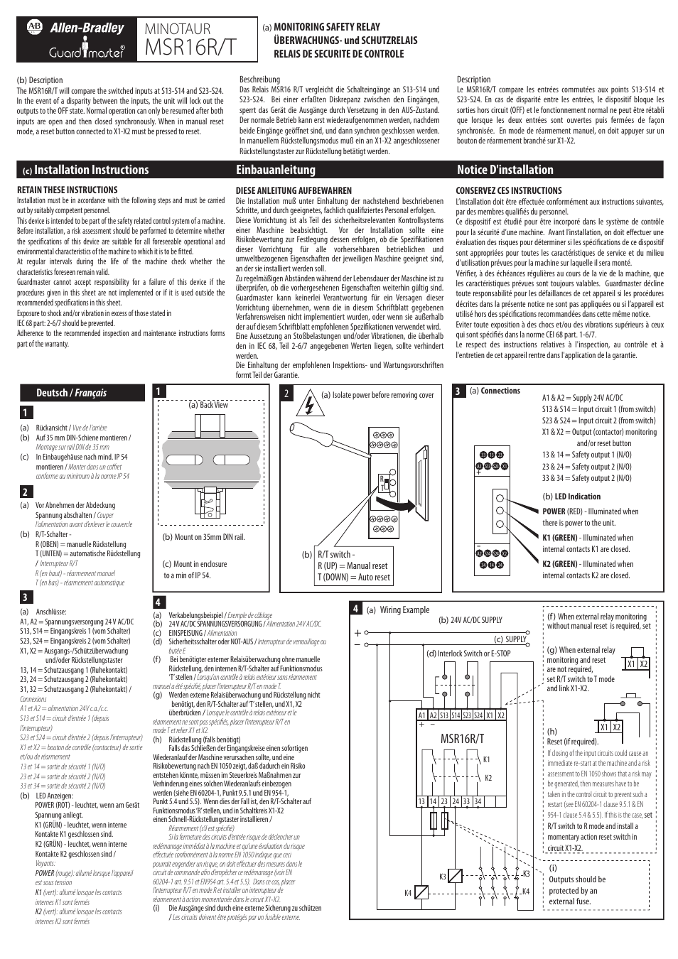 Rockwell Automation 440R MSR16R/T Minotaur Safety Relay User Manual | 4 pages