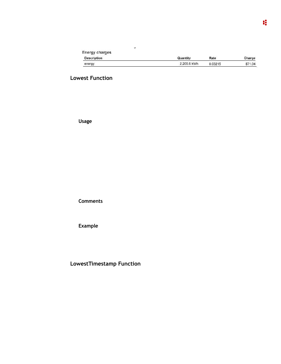 Lowest function, Lowesttimestamp function | Rockwell Automation 9307 FactoryTalk EnergyMetrix User Manual | Page 125 / 334