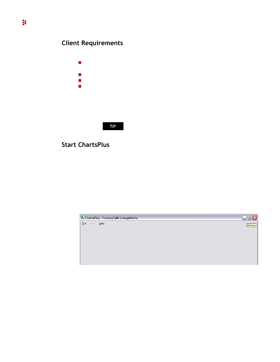 Client requirements, Start chartsplus, Client requirements start chartsplus | Rockwell Automation 9307 FactoryTalk EnergyMetrix User Manual | Page 188 / 334
