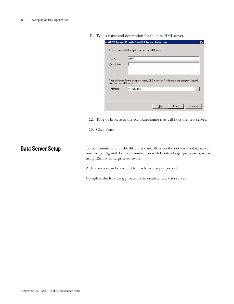 Data server setup | Rockwell Automation MMCL Using the Mining, Mineral, and Cement Library (MMCL) in FactoryTalk View Site Ed User Manual | Page 12 / 92