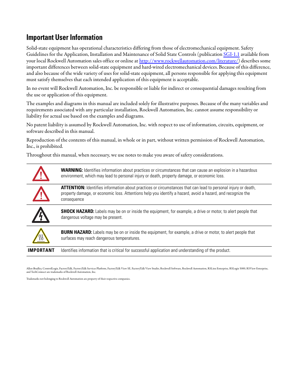 Important user information | Rockwell Automation MMCL Using the Mining, Mineral, and Cement Library (MMCL) in FactoryTalk View Site Ed User Manual | Page 2 / 92