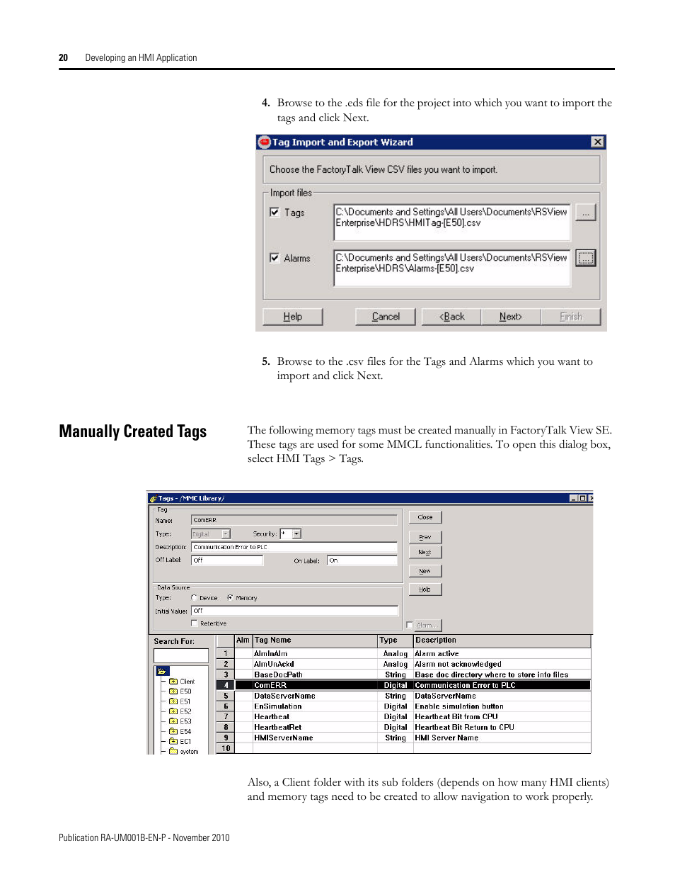 Manually created tags | Rockwell Automation MMCL Using the Mining, Mineral, and Cement Library (MMCL) in FactoryTalk View Site Ed User Manual | Page 20 / 92