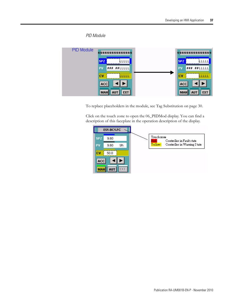 Pid module | Rockwell Automation MMCL Using the Mining, Mineral, and Cement Library (MMCL) in FactoryTalk View Site Ed User Manual | Page 37 / 92