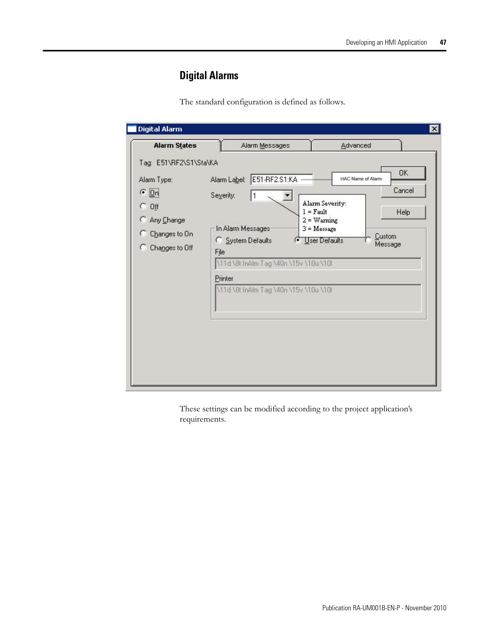 Digital alarms | Rockwell Automation MMCL Using the Mining, Mineral, and Cement Library (MMCL) in FactoryTalk View Site Ed User Manual | Page 47 / 92