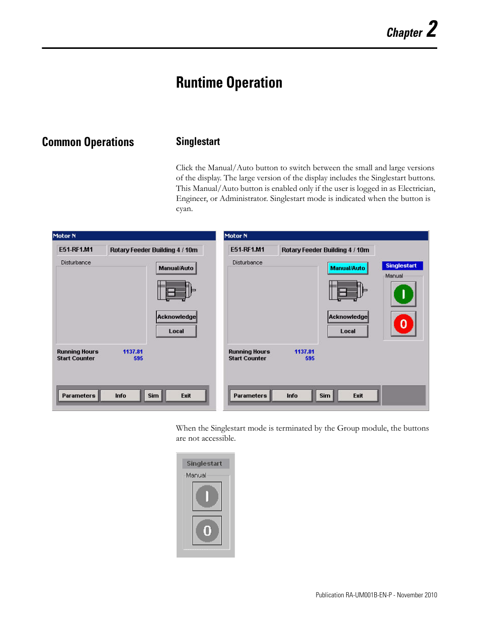 2 - runtime operation, Common operations, Singlestart | Chapter 2, Runtime operation | Rockwell Automation MMCL Using the Mining, Mineral, and Cement Library (MMCL) in FactoryTalk View Site Ed User Manual | Page 51 / 92