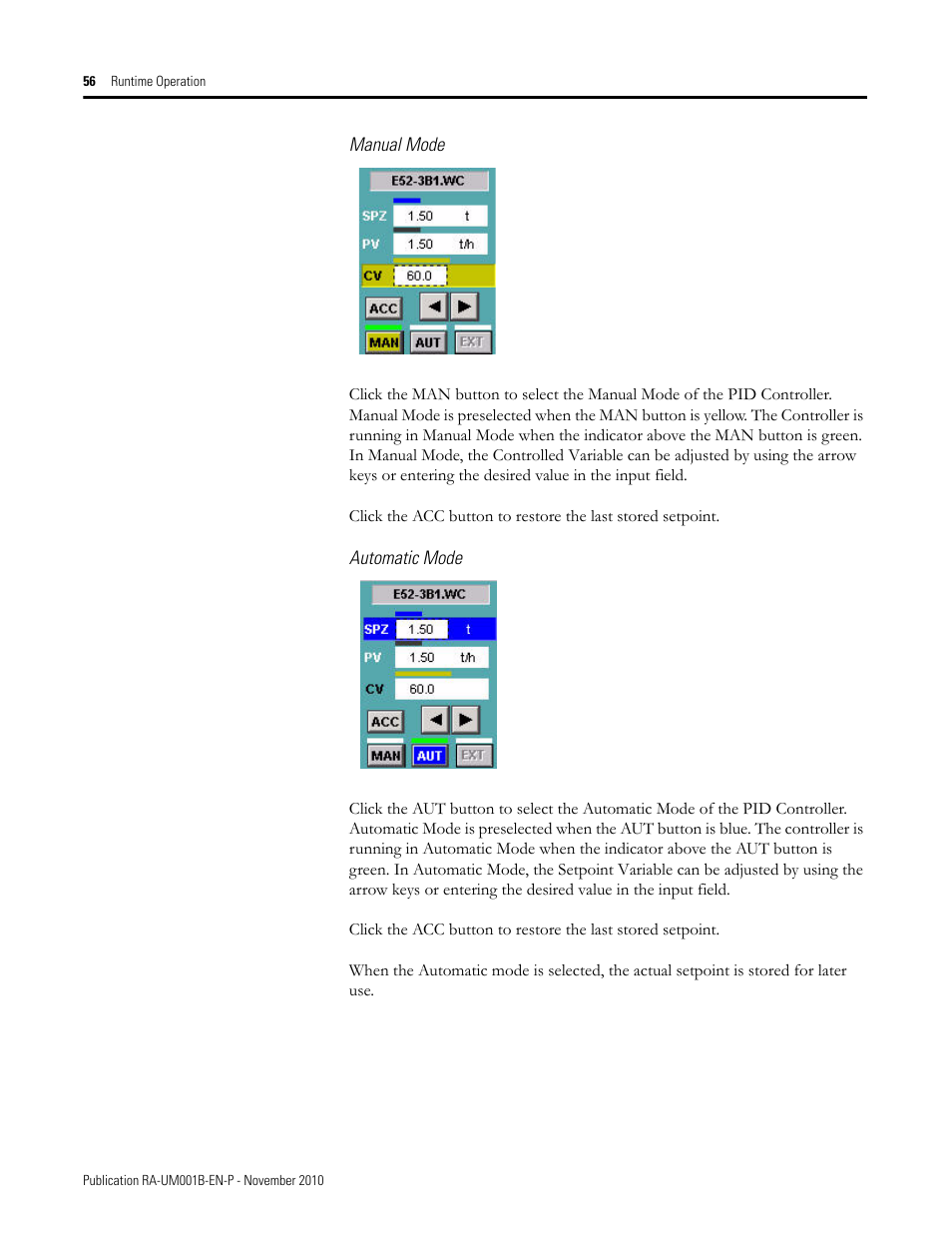 Manual mode, Automatic mode | Rockwell Automation MMCL Using the Mining, Mineral, and Cement Library (MMCL) in FactoryTalk View Site Ed User Manual | Page 56 / 92