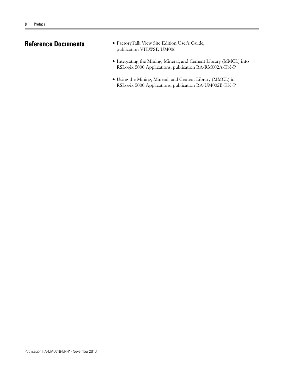 Reference documents | Rockwell Automation MMCL Using the Mining, Mineral, and Cement Library (MMCL) in FactoryTalk View Site Ed User Manual | Page 8 / 92