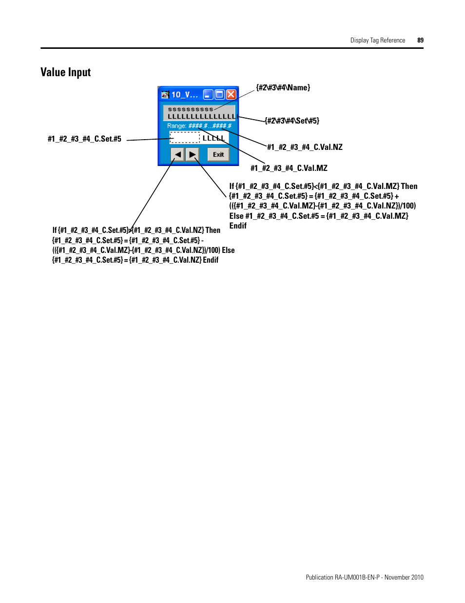 Value input | Rockwell Automation MMCL Using the Mining, Mineral, and Cement Library (MMCL) in FactoryTalk View Site Ed User Manual | Page 89 / 92