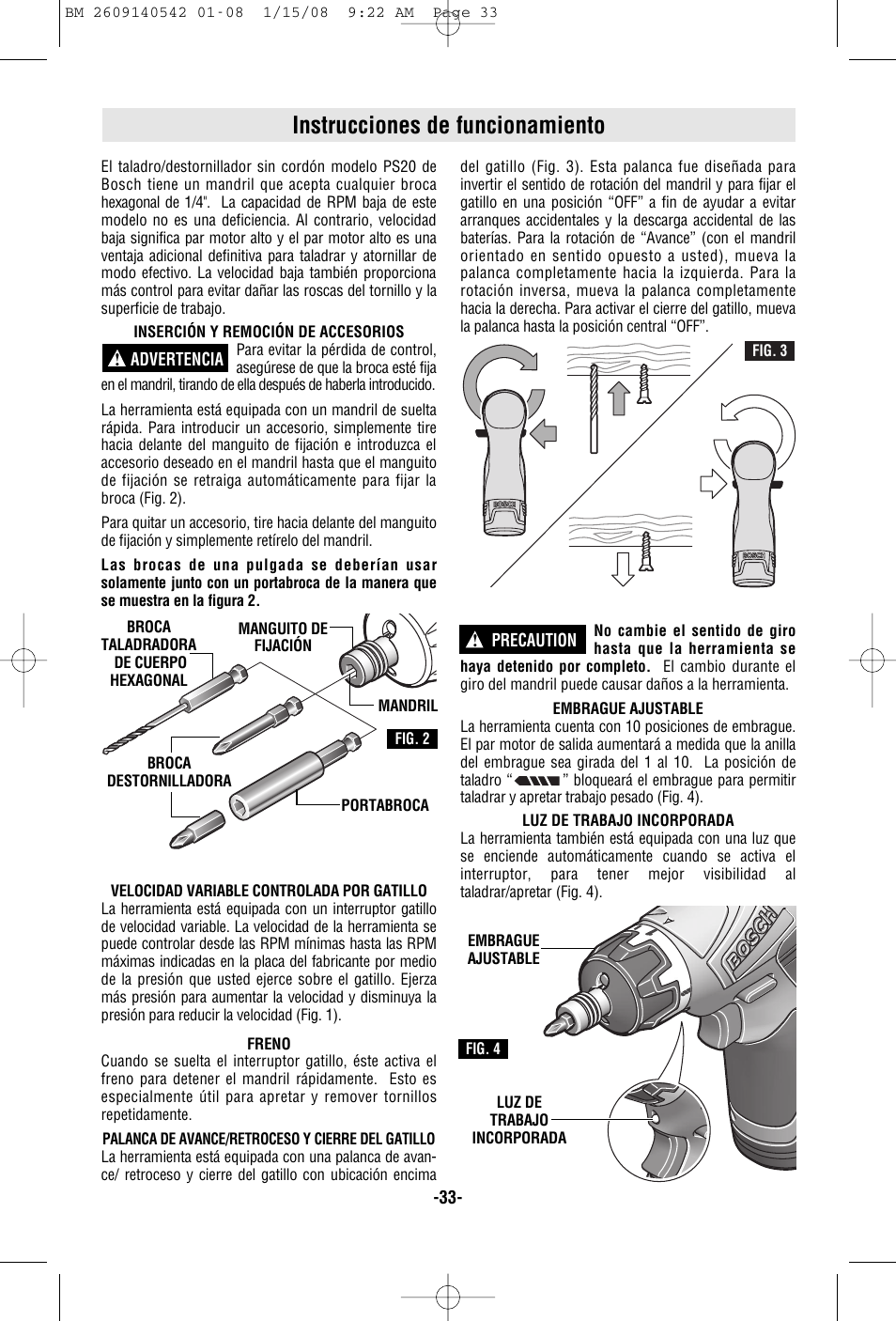 Instrucciones de funcionamiento | Bosch PS20 User Manual | Page 33 / 40