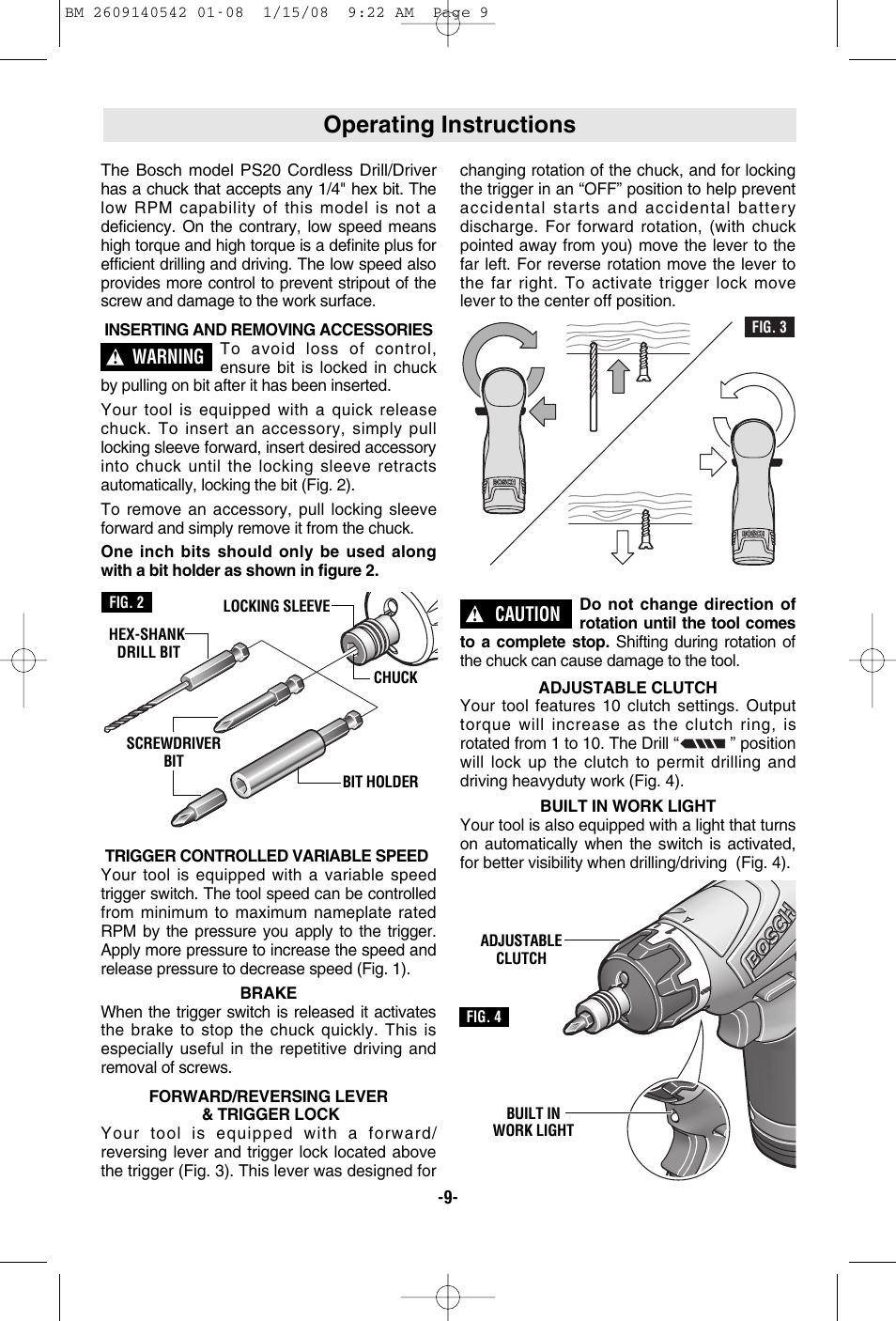 Operating instructions | Bosch PS20 User Manual | Page 9 / 40