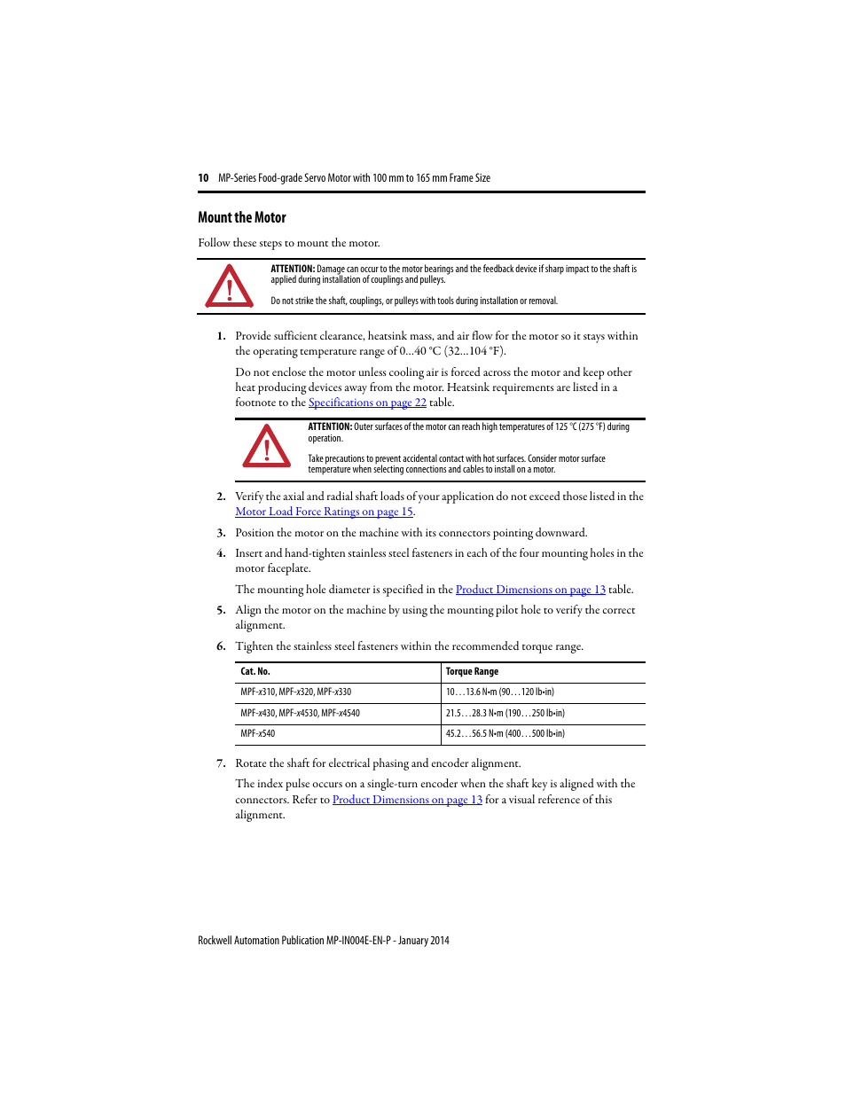 Mount the motor | Rockwell Automation MPF-Bxxx Food Grade Servo Motor User Manual | Page 10 / 24