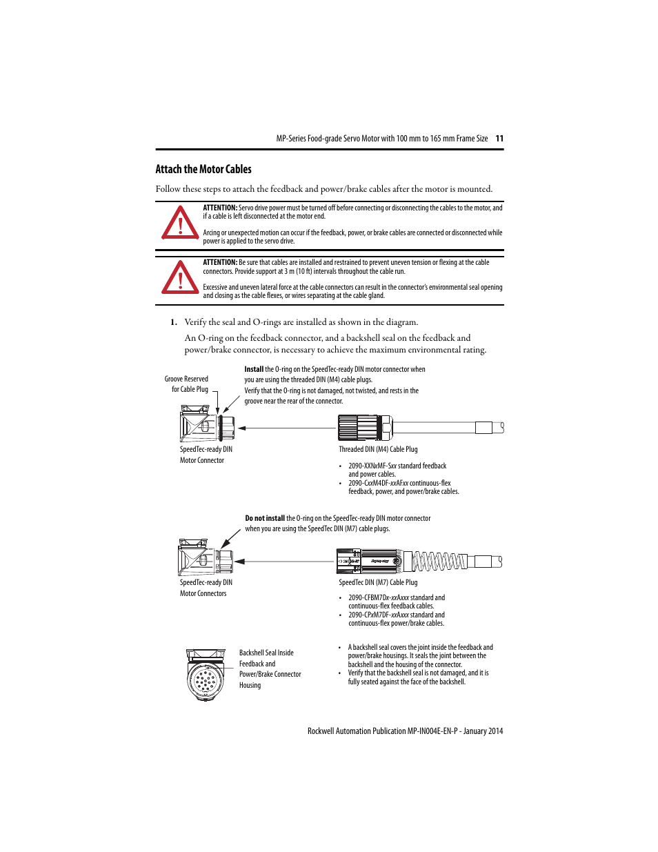 Attach the motor cables | Rockwell Automation MPF-Bxxx Food Grade Servo Motor User Manual | Page 11 / 24
