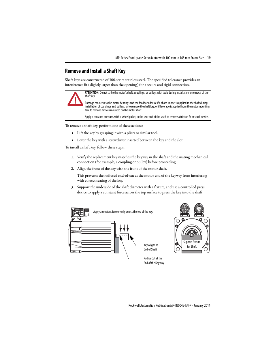 Remove and install a shaft key | Rockwell Automation MPF-Bxxx Food Grade Servo Motor User Manual | Page 19 / 24