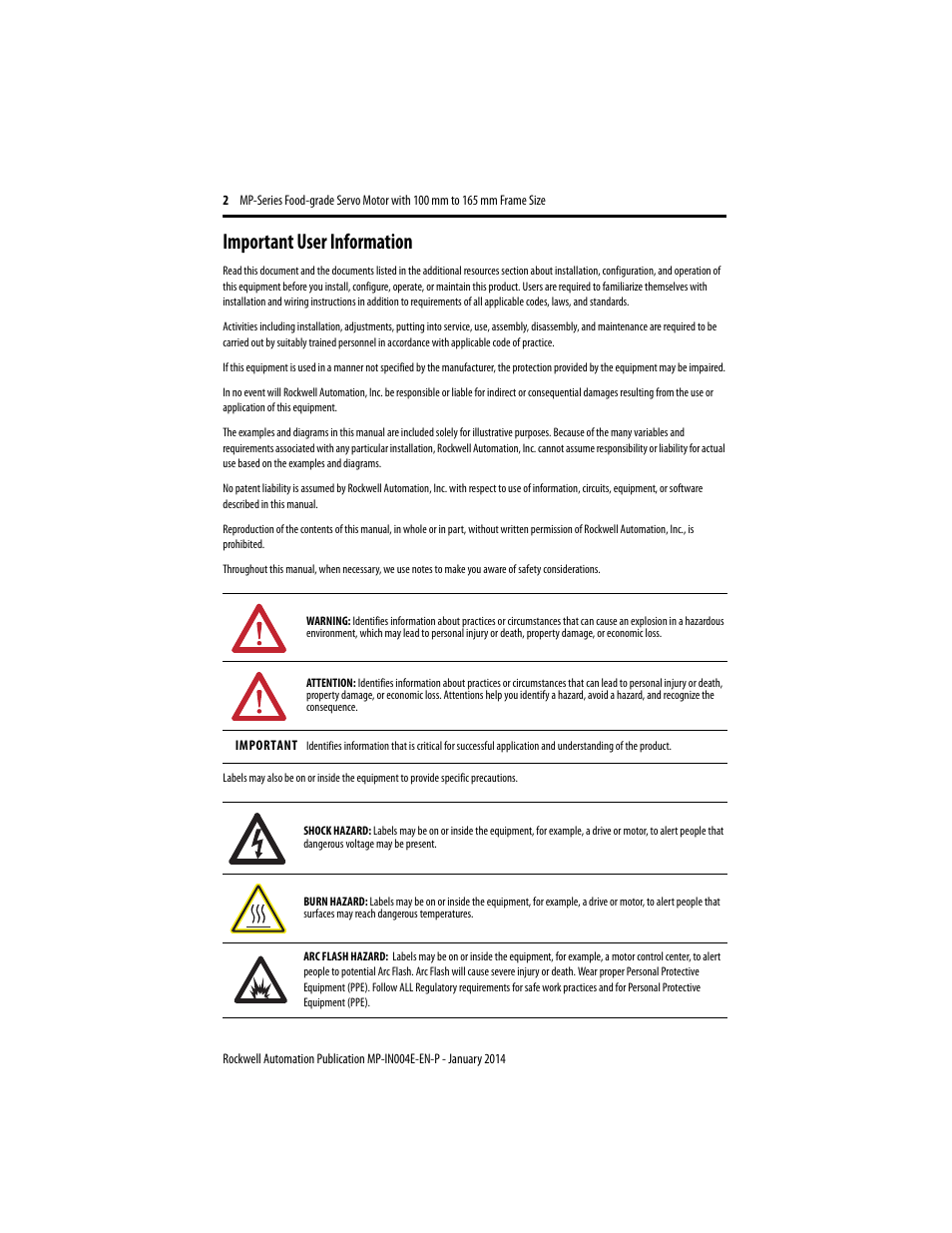 Important user information | Rockwell Automation MPF-Bxxx Food Grade Servo Motor User Manual | Page 2 / 24