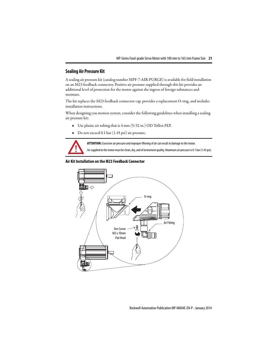 Sealing air pressure kit | Rockwell Automation MPF-Bxxx Food Grade Servo Motor User Manual | Page 21 / 24