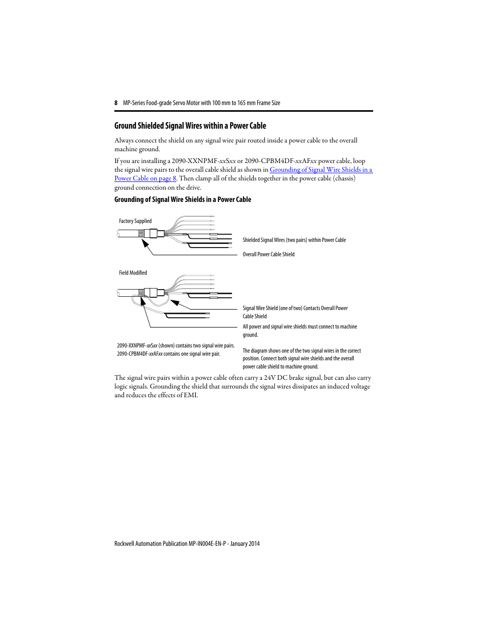Ground shielded signal wires within a power cable | Rockwell Automation MPF-Bxxx Food Grade Servo Motor User Manual | Page 8 / 24