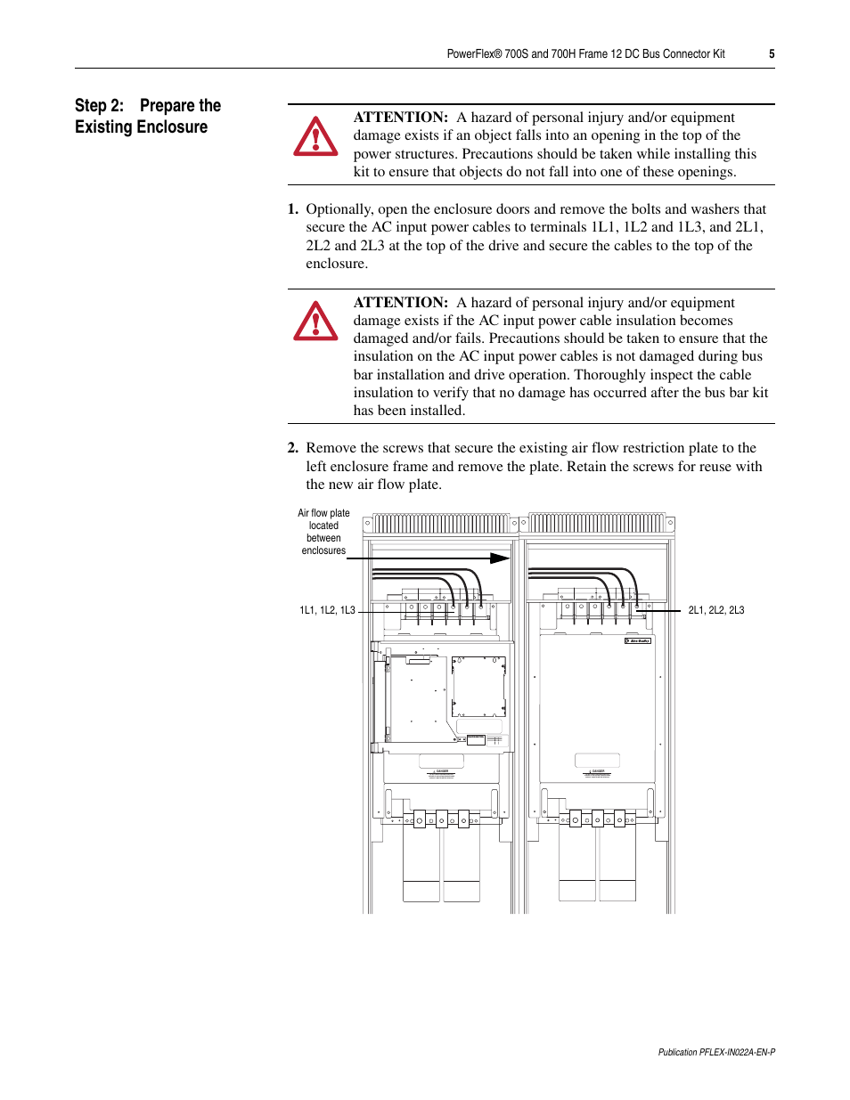 Step 2: prepare the existing enclosure | Rockwell Automation 20D PowerFlex 700S and 700H Frame 12 DC Bus Connector Kit User Manual | Page 5 / 34