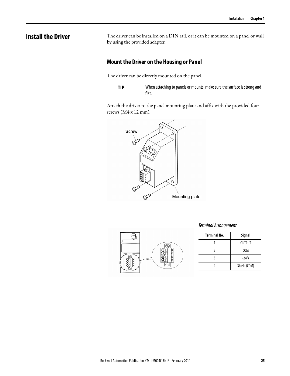 Install the driver, Mount the driver on the housing or panel | Rockwell Automation 1442 Eddy Current Probe System User Manual | Page 25 / 56