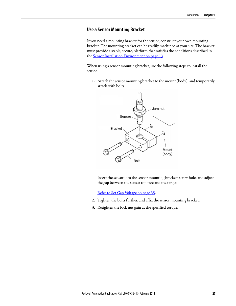 Use a sensor mounting bracket | Rockwell Automation 1442 Eddy Current Probe System User Manual | Page 27 / 56