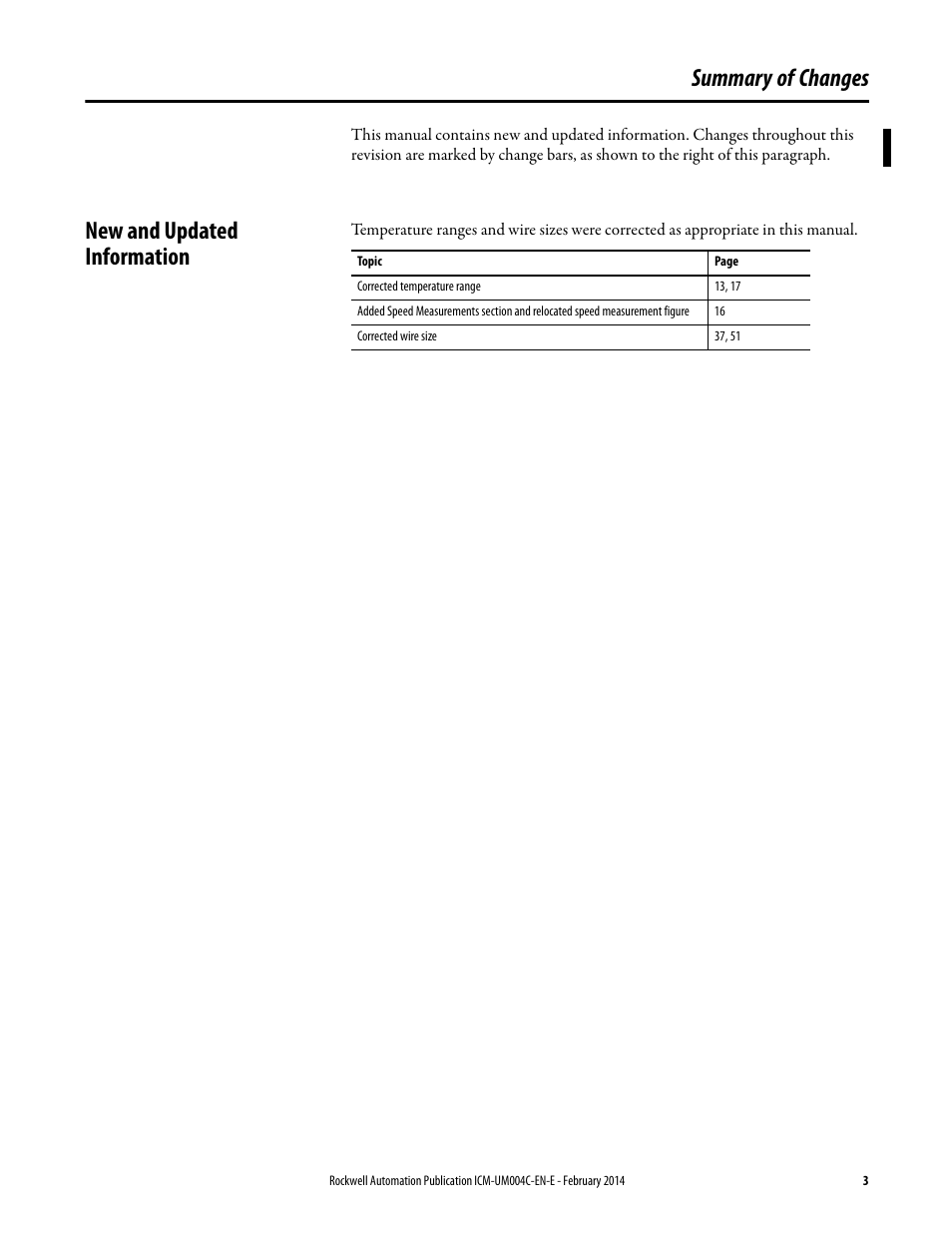 Summary of changes, New and updated information | Rockwell Automation 1442 Eddy Current Probe System User Manual | Page 3 / 56