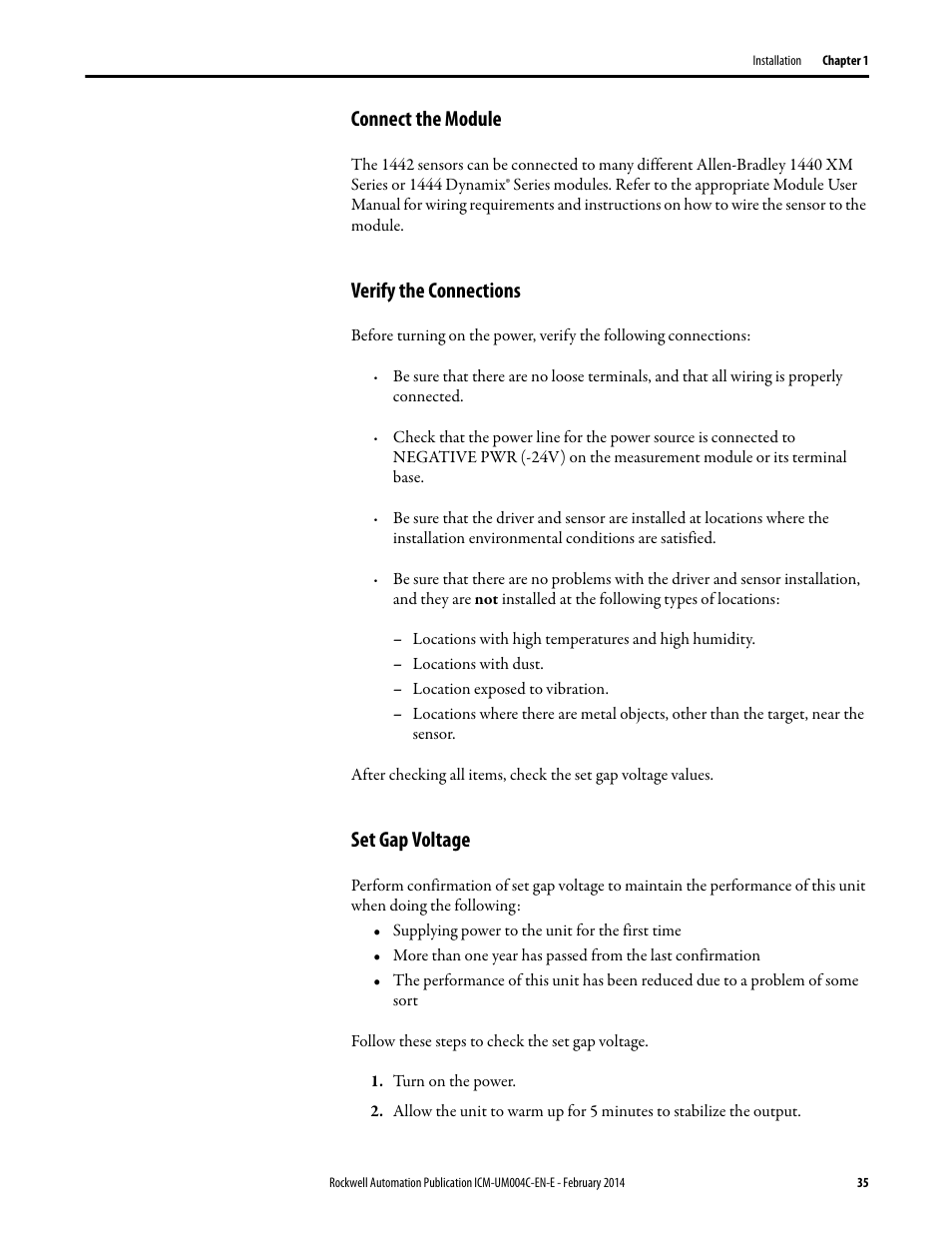 Connect the module, Verify the connections, Set gap voltage | Rockwell Automation 1442 Eddy Current Probe System User Manual | Page 35 / 56