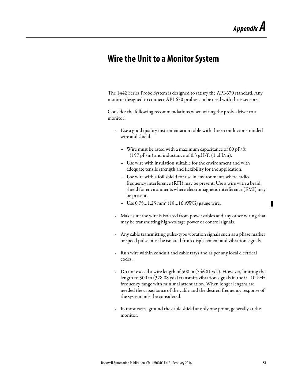A - wire the unit to a monitor system, Appendix a, Wire the unit to a monitor system | Appendix | Rockwell Automation 1442 Eddy Current Probe System User Manual | Page 51 / 56