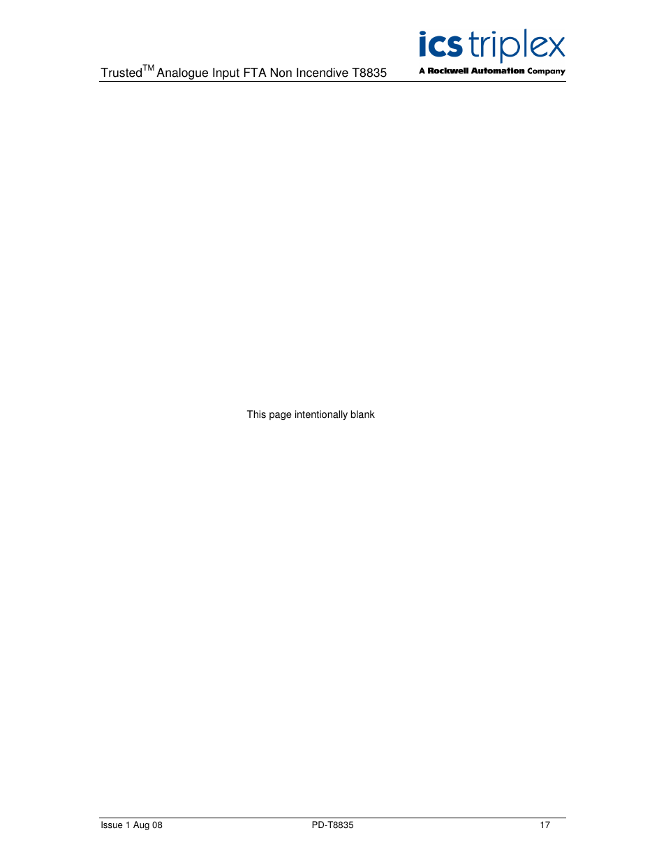 Rockwell Automation T8835 Trusted 60 Channel Analogue Input FTA Non Incendive User Manual | Page 17 / 18