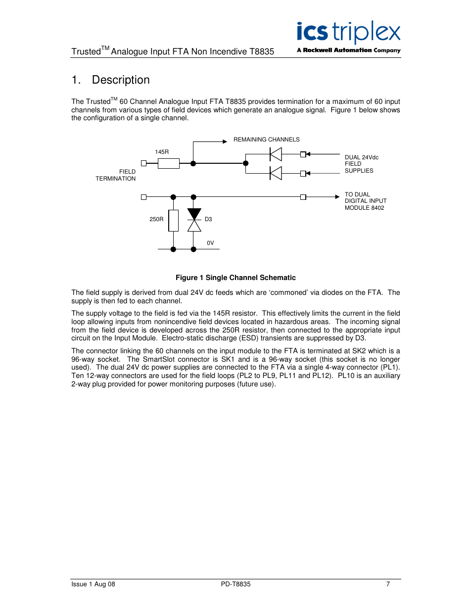 Description, Trusted, Analogue input fta non incendive t8835 | Rockwell Automation T8835 Trusted 60 Channel Analogue Input FTA Non Incendive User Manual | Page 7 / 18