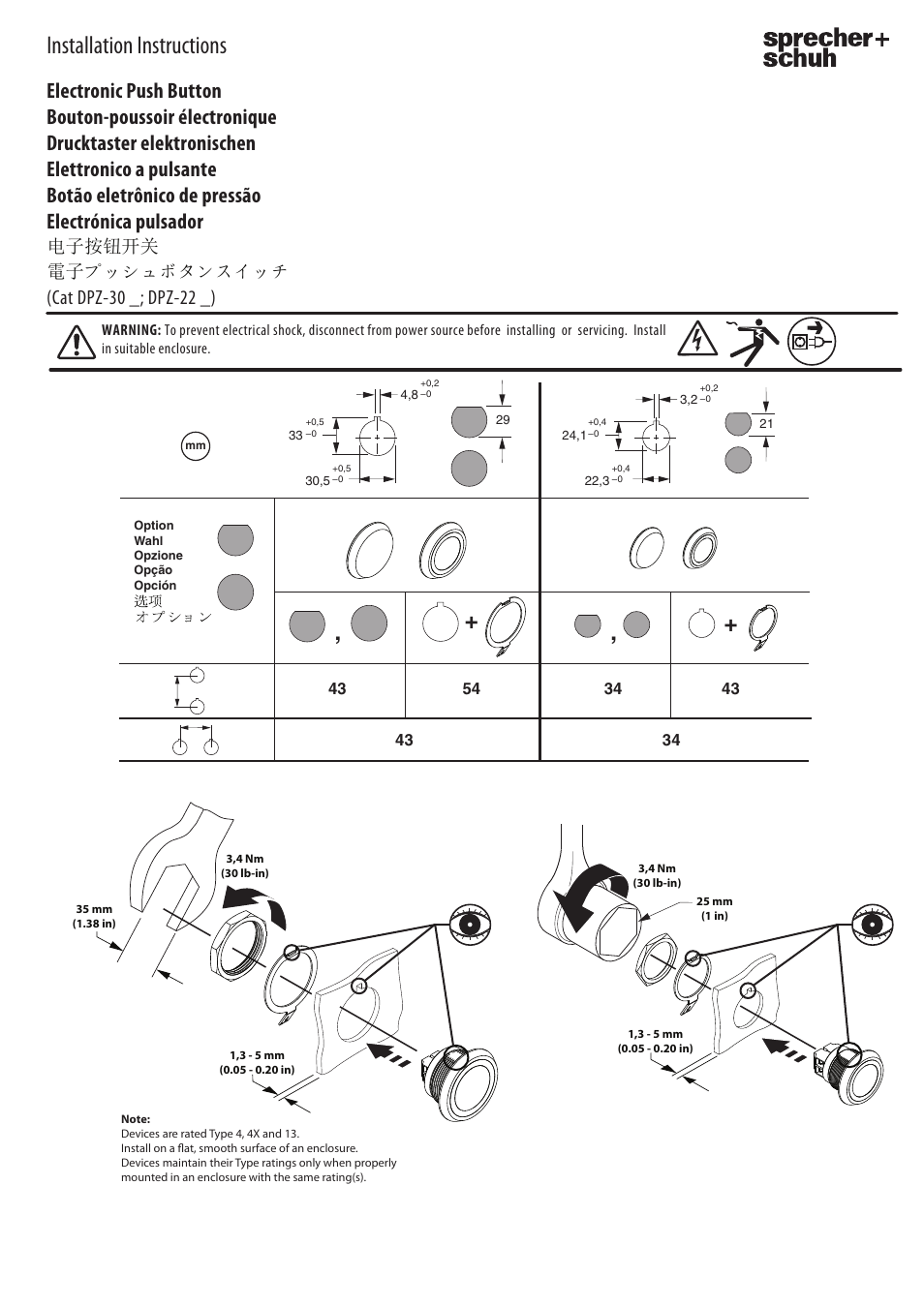 Rockwell Automation DPZ-22xxx Sprecher+Schuh Electronic Push Button User Manual | 2 pages
