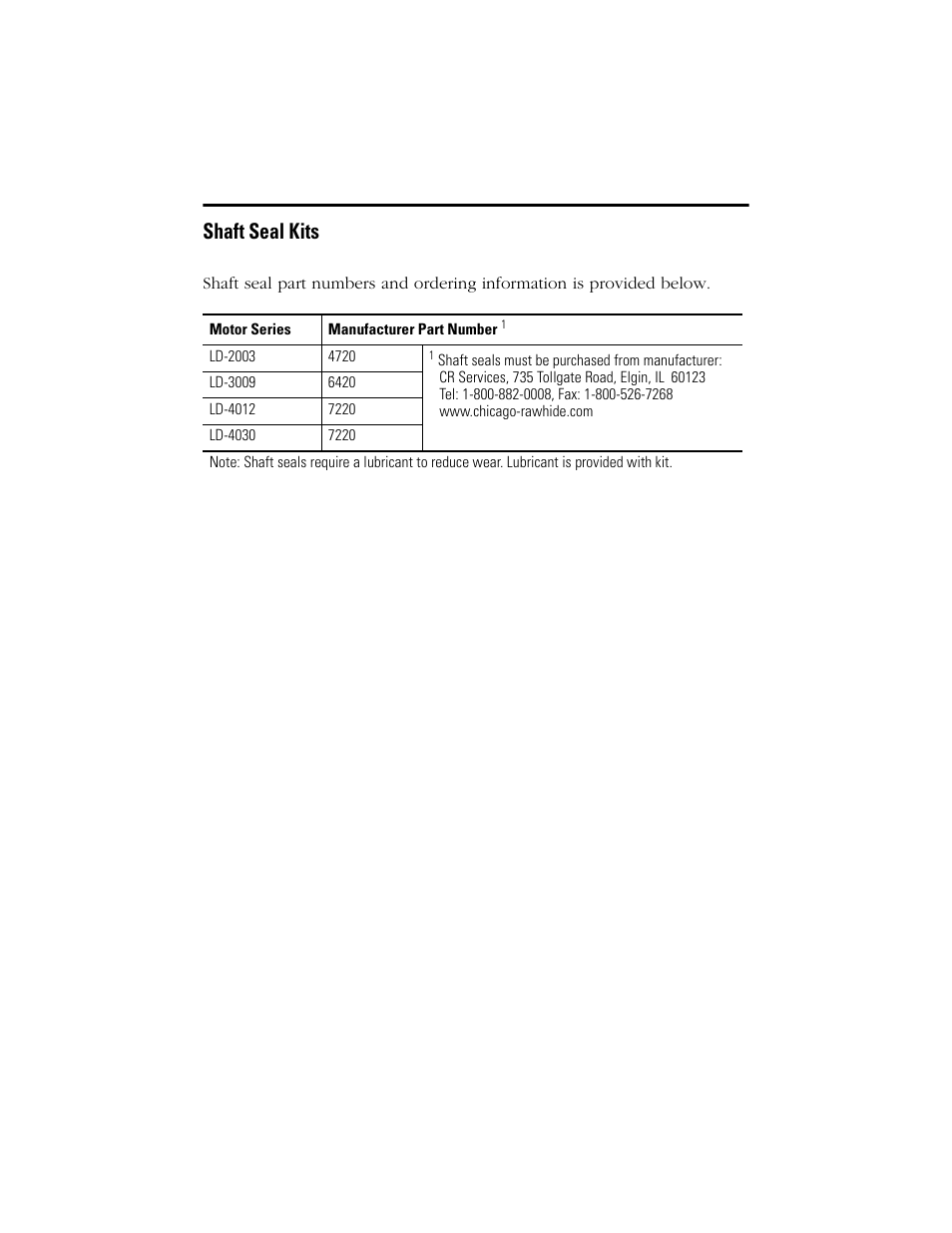 Shaft seal kits | Rockwell Automation LD-Series Brushless Servo Motor  User Manual | Page 13 / 16