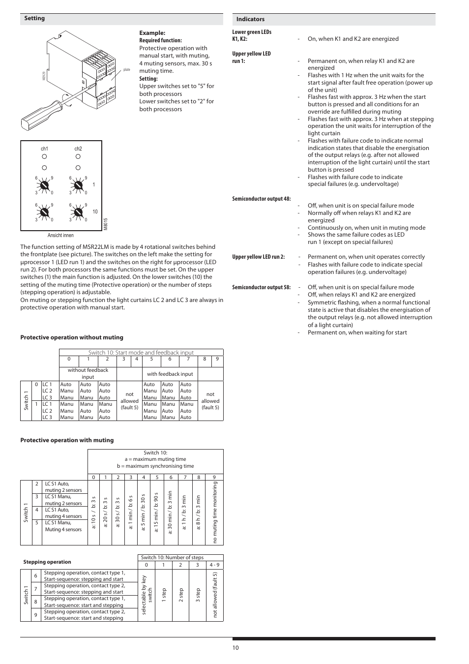 Rockwell Automation 440R Lichtgittermodul MSR22LM mit umschaltbaren Funktionen Light curtain controller User Manual | Page 10 / 32