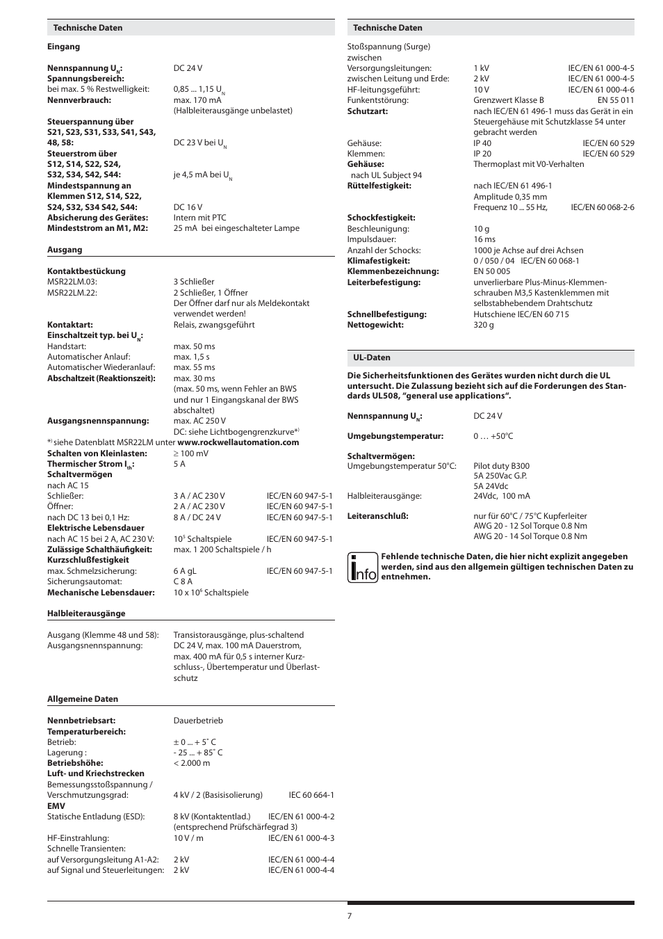 Rockwell Automation 440R Lichtgittermodul MSR22LM mit umschaltbaren Funktionen Light curtain controller User Manual | Page 7 / 32