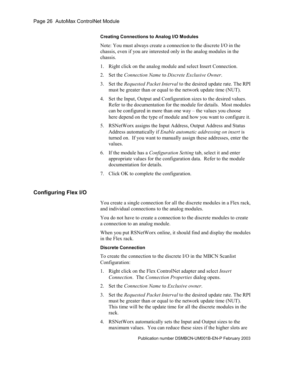 Configuring flex i/o | Rockwell Automation AutoMax ControlNet Communication Interface Module User Manual | Page 26 / 80