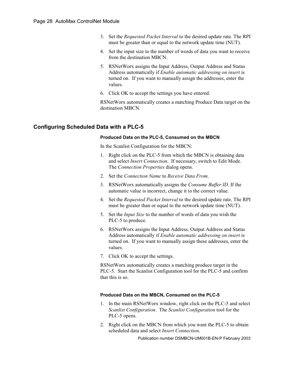Configuring scheduled data with a plc-5 | Rockwell Automation AutoMax ControlNet Communication Interface Module User Manual | Page 28 / 80