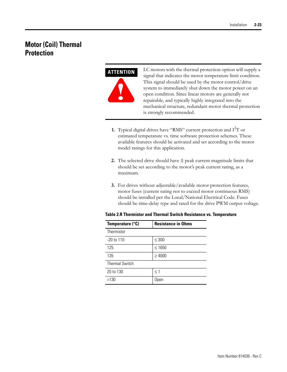 Motor (coil) thermal protection, Motor (coil) thermal protection -23 | Rockwell Automation LC-Series Linear Motor User Manual | Page 29 / 40