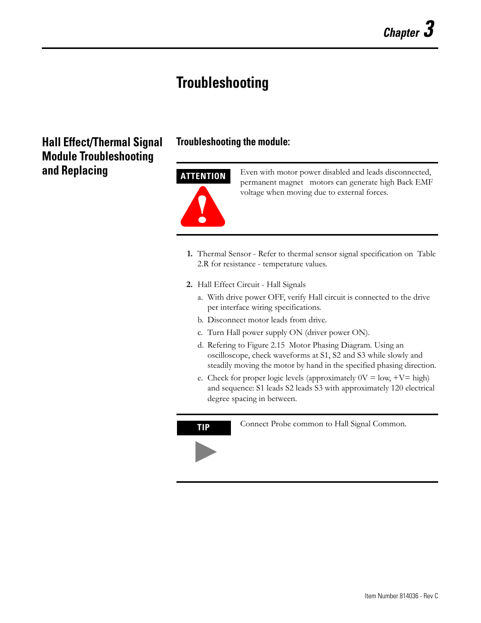 Chapter 3, Troubleshooting, Troubleshooting the module | Troubleshooting the module: -1 | Rockwell Automation LC-Series Linear Motor User Manual | Page 31 / 40