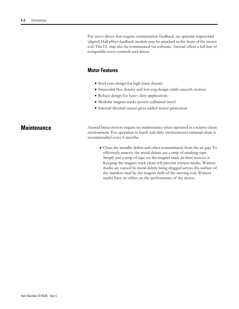 Motor features, Maintenance, Motor features -2 | Maintenance -2 | Rockwell Automation LC-Series Linear Motor User Manual | Page 6 / 40